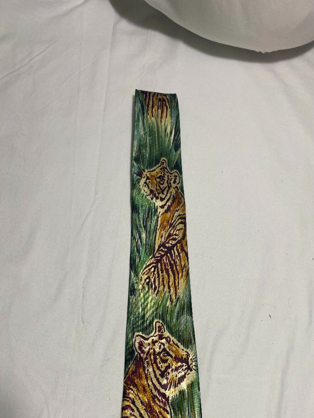 Vintage Dimoda Handmade Silk Tie Tiger Jungle Print Green Novelty Necktie